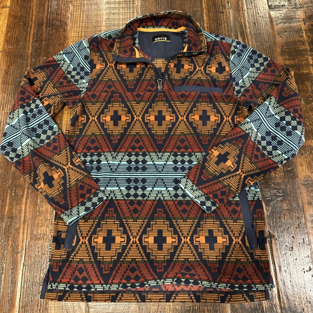 Orvis Aztec Fleece Mens Size Small Quarter Zip Southwest Pullover